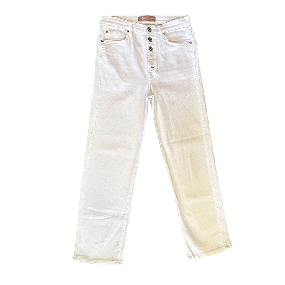 7 For All Mankind Luxe Vintage White High Waist Straight Jeans Button Fly 27